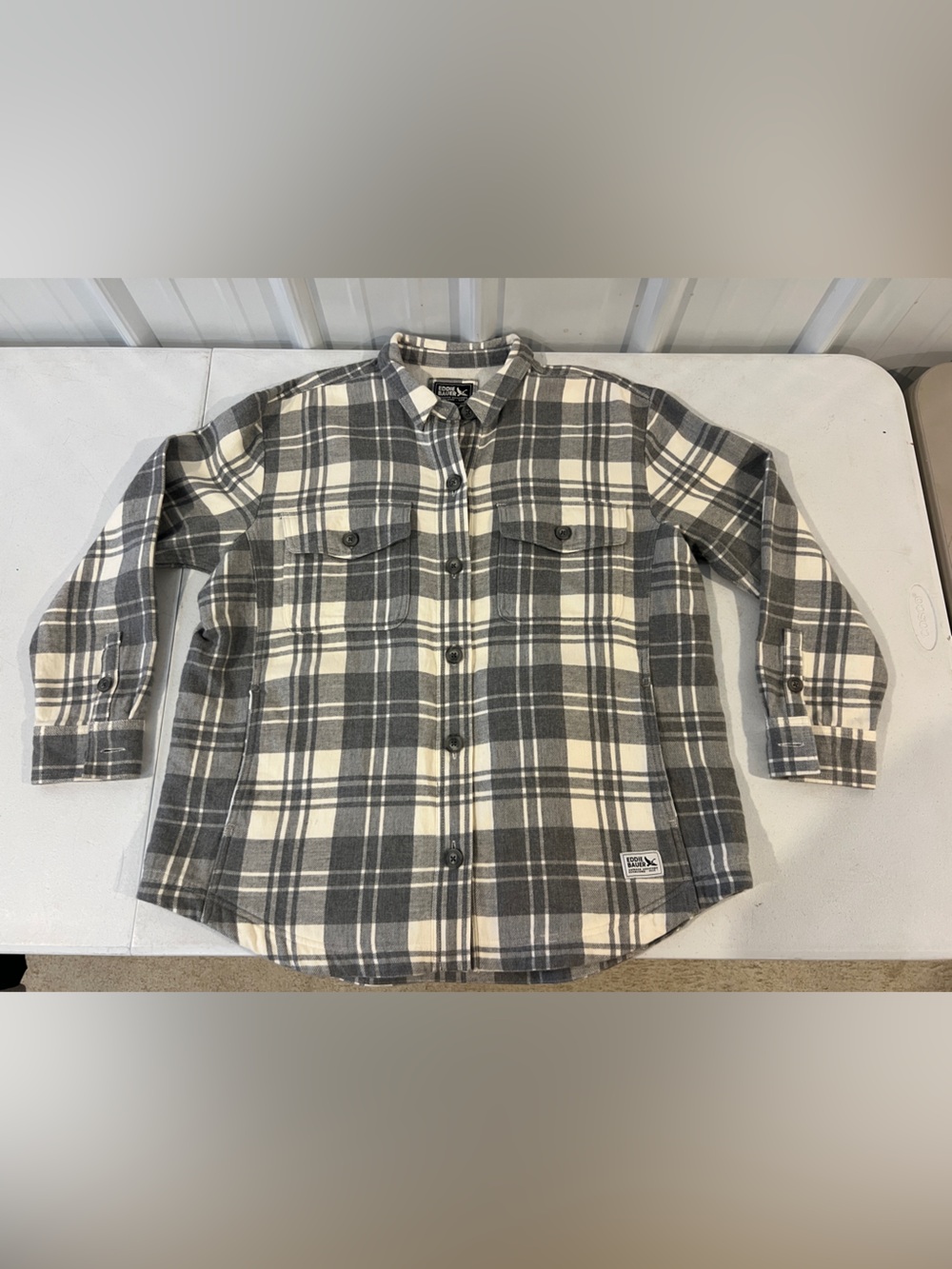 Eddie Bauer Gray & Cream Plaid Button-Down Shirt